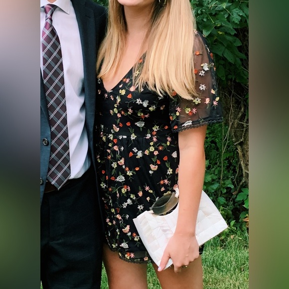 Floral Embroidered Black Dress - Picture 3 of 3